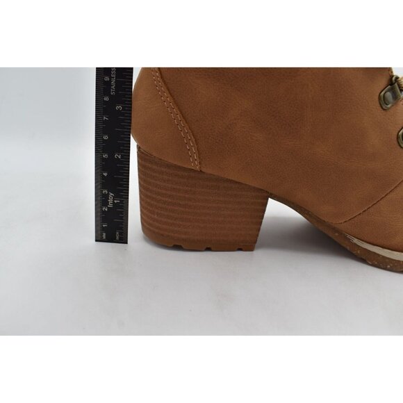 B.O.C By Born Womens Size 7 Alder Tan Nubuck PU Lace Up Heeled Booties Boots - Picture 9 of 12